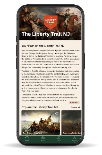 Screenshot of The Liberty Trail New Jersey mobile app