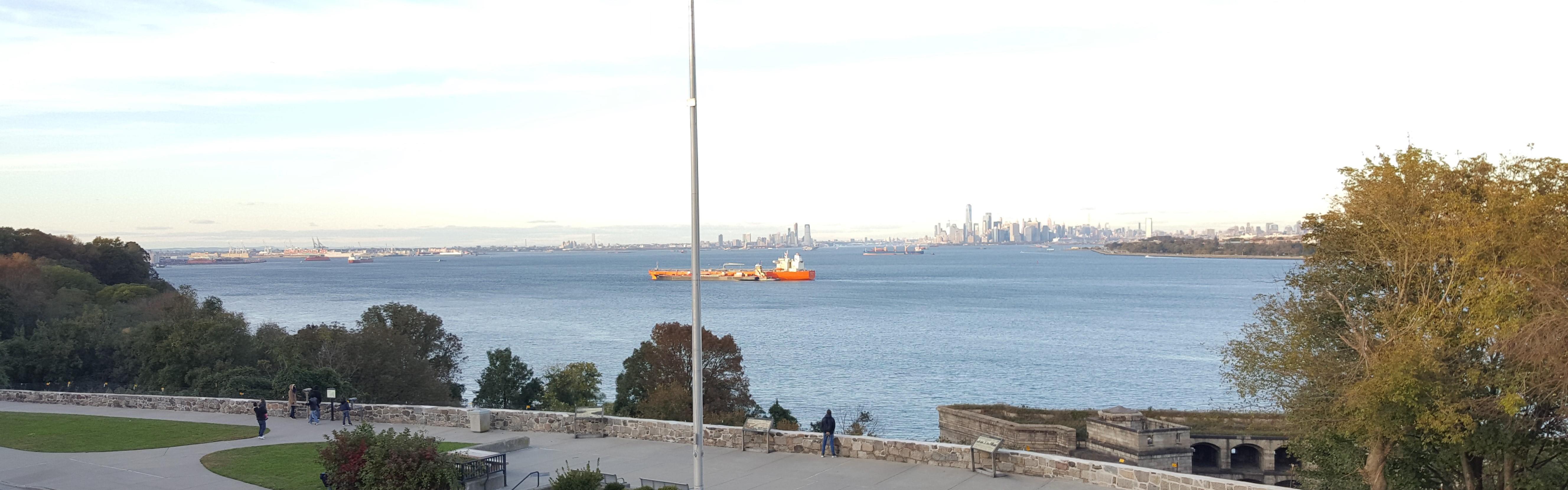 NY Harbor with American Flag
