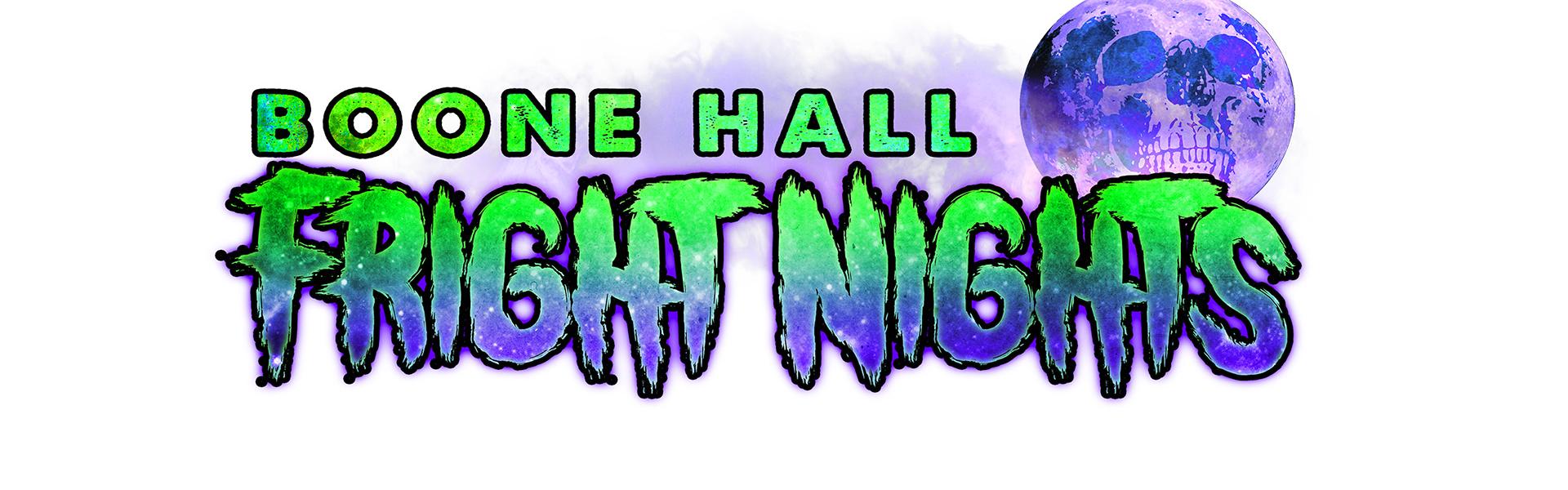 logo that says Boone Hall Fright Night in green text