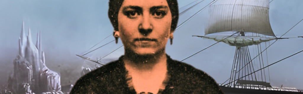 Event graphic for The Sea Captain's Wife with image of a woman in front of a ship