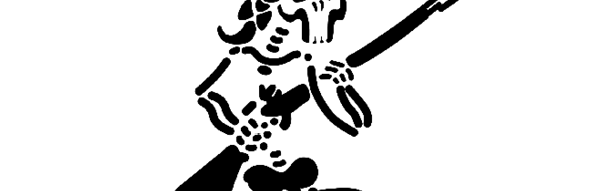 A skeleton pumpkin stencil for Halloween. It shows a skeleton British soldier with musket.