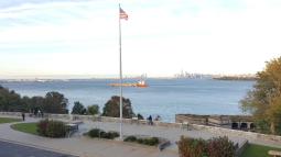 NY Harbor with American Flag