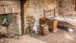 interior view of a restored slave cabin