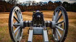 Image of a cannon and the Star Fort at Ninety Six Battlefield