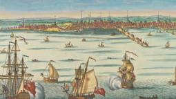 Depiction of Boston Harbor around the start of the American Revolution