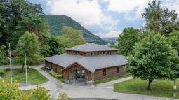 Drone shot of the visitor center at Fort Montgomery in New York