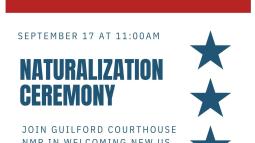 Event flyer with time and location for naturalization ceremony