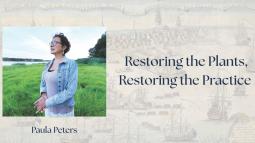 Lecture title with image of Paula Peters, with glasses and short dark hair, standing outside.