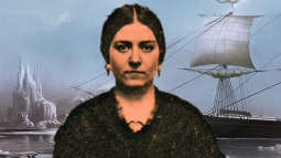 Event graphic for The Sea Captain's Wife with image of a woman in front of a ship