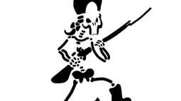 A skeleton pumpkin stencil for Halloween. It shows a skeleton British soldier with musket.