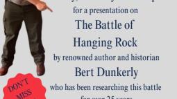 Poster for the Battle of Hanging Rock Lecture with Bert Dunkerly