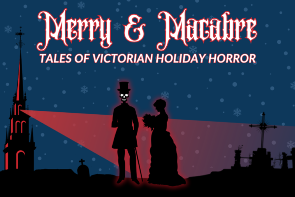Promotional flyer, illustrated with two people near a church on a dark snowy night