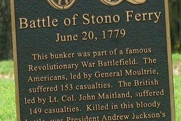 Image of a historical marker denoting the Battle of Stono Ferry