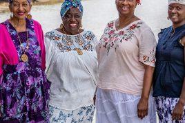 4 women dressed in traditional Gullah garb