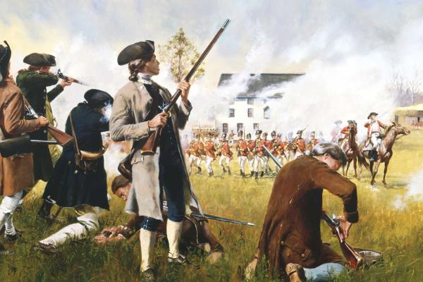 Lexington Militia hold the line against British Regulars