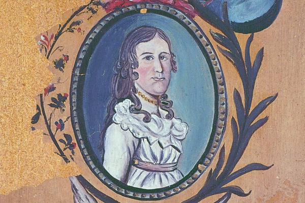An oil painting of a young woman