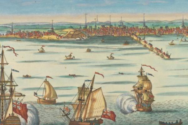 Depiction of Boston Harbor around the start of the American Revolution