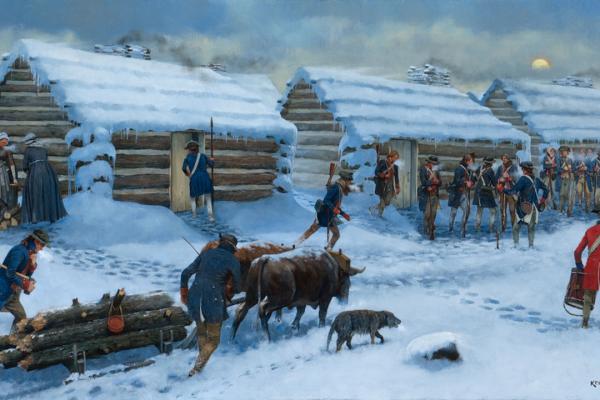 Painting of the Morristown Winter Encampment by Keith Rocco