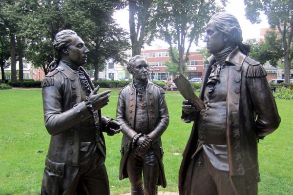 Washington, Hamilton, and Lafayette on the Morristown Green