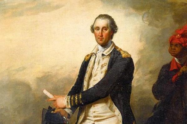 William Lee stands to the side of George Washington in a painting by John Trumbull