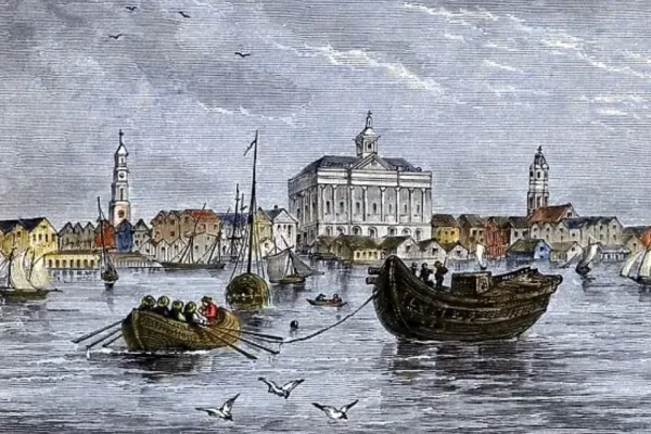 Colorized Engraving of Colonial Charleston, South Carolina