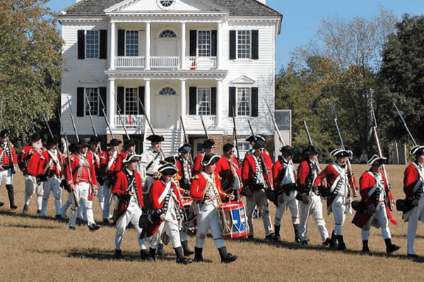 British marching outside of the Kershaw-Cornwallis house