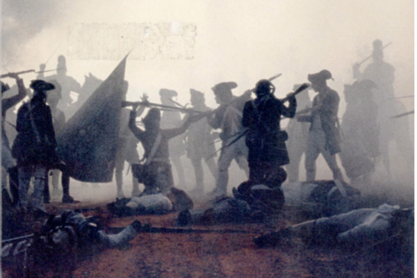 A British soldier is forced to surrender at Cowpens