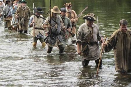 Overmountain Men Reenactors Crossing a River