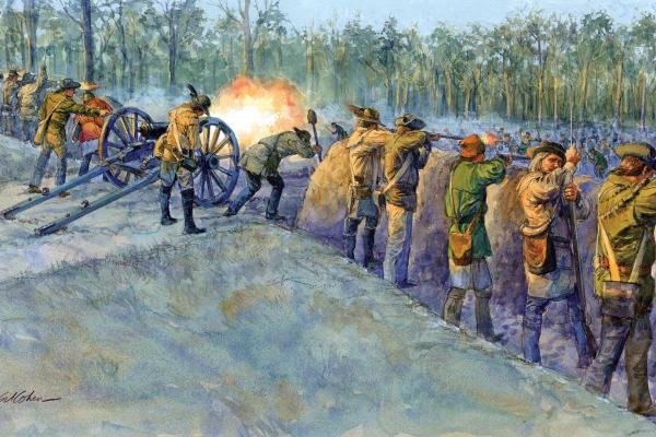 NPS Painting of the Moores Creek Bridge Earthworks in North Carolina