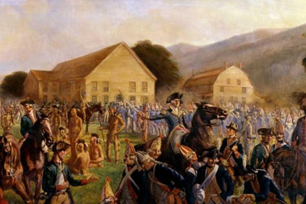 Bennington Battle Mural depicting Officers and Native Americans