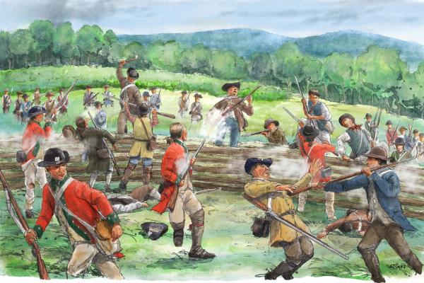 Patriots overwhelm a British position at the Battle of Bennington
