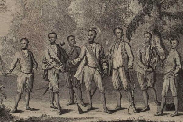 Historic engraving depiction of Cherokee Representatives in England