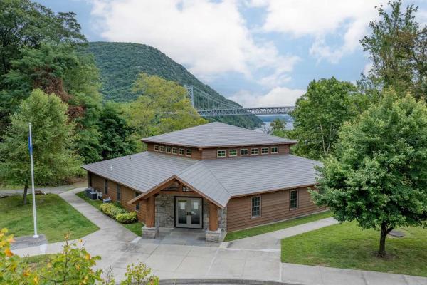 Drone shot of the visitor center at Fort Montgomery in New York