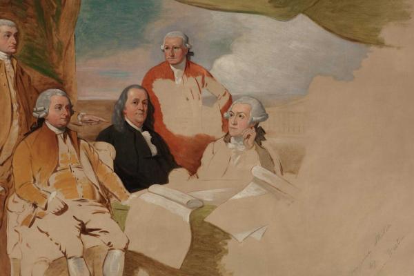 Incomplete depiction of the American delegation at the Treaty of Paris