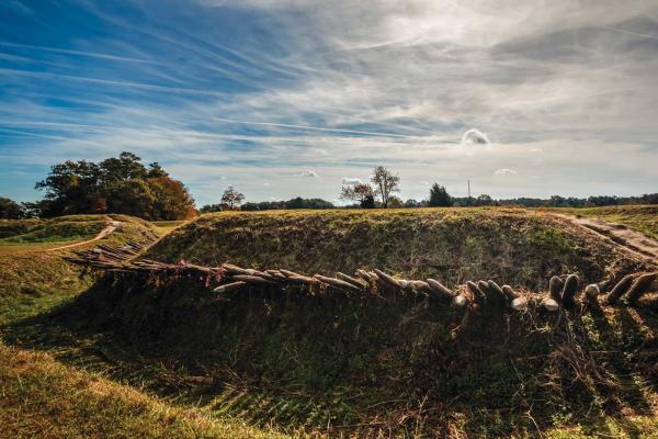 Photograph of earthwork fortifications at Yorktown