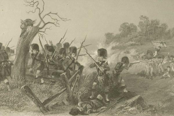 Lithograph depicting highlanders at the Battle of Harlem