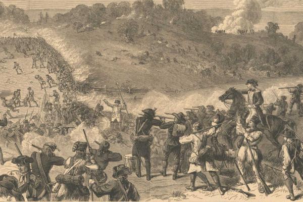 Lithograph depicting the flank maneuver at Harlem Heights