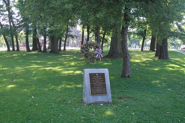 Small stone marker commemorating the Battle of Pelham