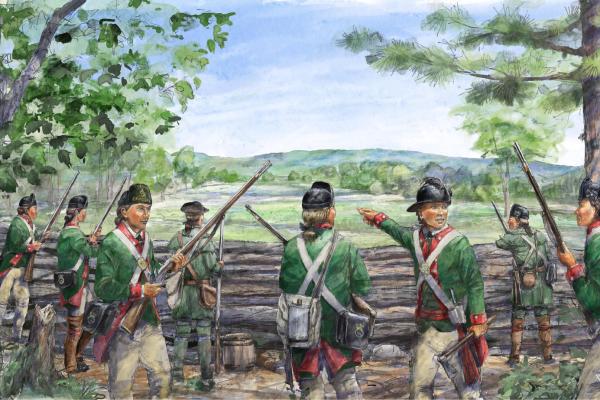 Butler's Rangers defend their fortified position during the Battle of Newtown on August 29, 1779, in present-day New York by Dale Watson