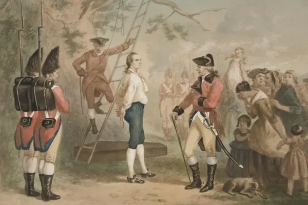 The execution of Revolutionary War spy Nathan Hale by hanging
