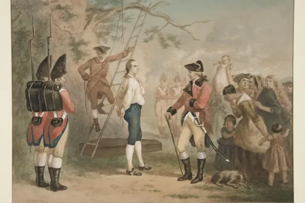 The execution of Revolutionary War spy Nathan Hale by hanging