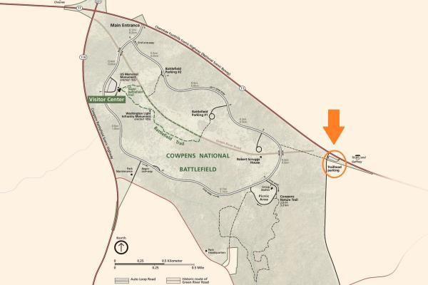 Map showing trailhead parking lot location