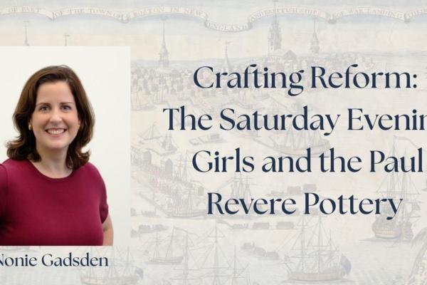 Lecture title with an image of the speaker, a smiling white woman in a burgundy top.