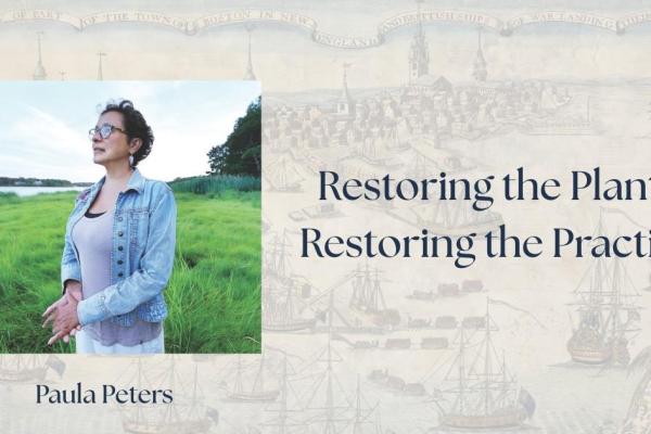 Lecture title with image of Paula Peters, with glasses and short dark hair, standing outside.
