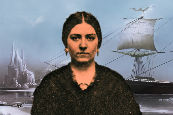 Event graphic for The Sea Captain's Wife with image of a woman in front of a ship