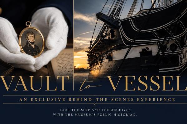 Event graphic with two side-by-side images. One with a small portrait and another of the ship.