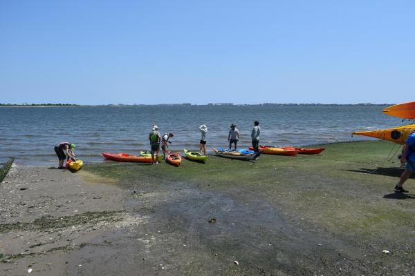 Group of kayaks on a seaplane ramp