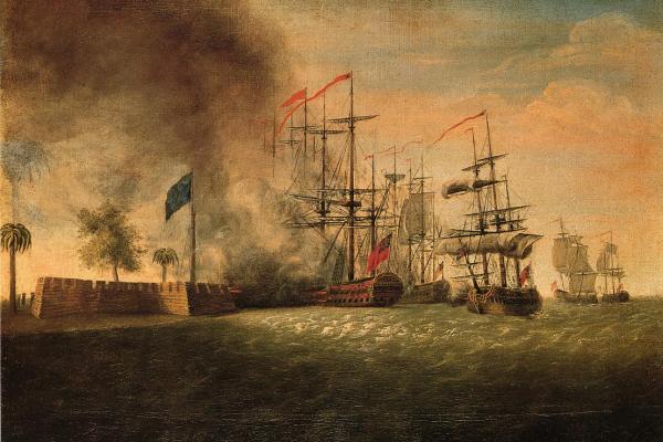 Sir Peter Parker&#039;s Attack Against Fort Moultrie, Reproduction of painting by James Peale