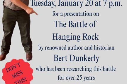 Poster for the Battle of Hanging Rock Lecture with Bert Dunkerly