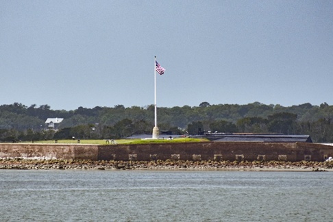 Fort Sumter with an American flag flying